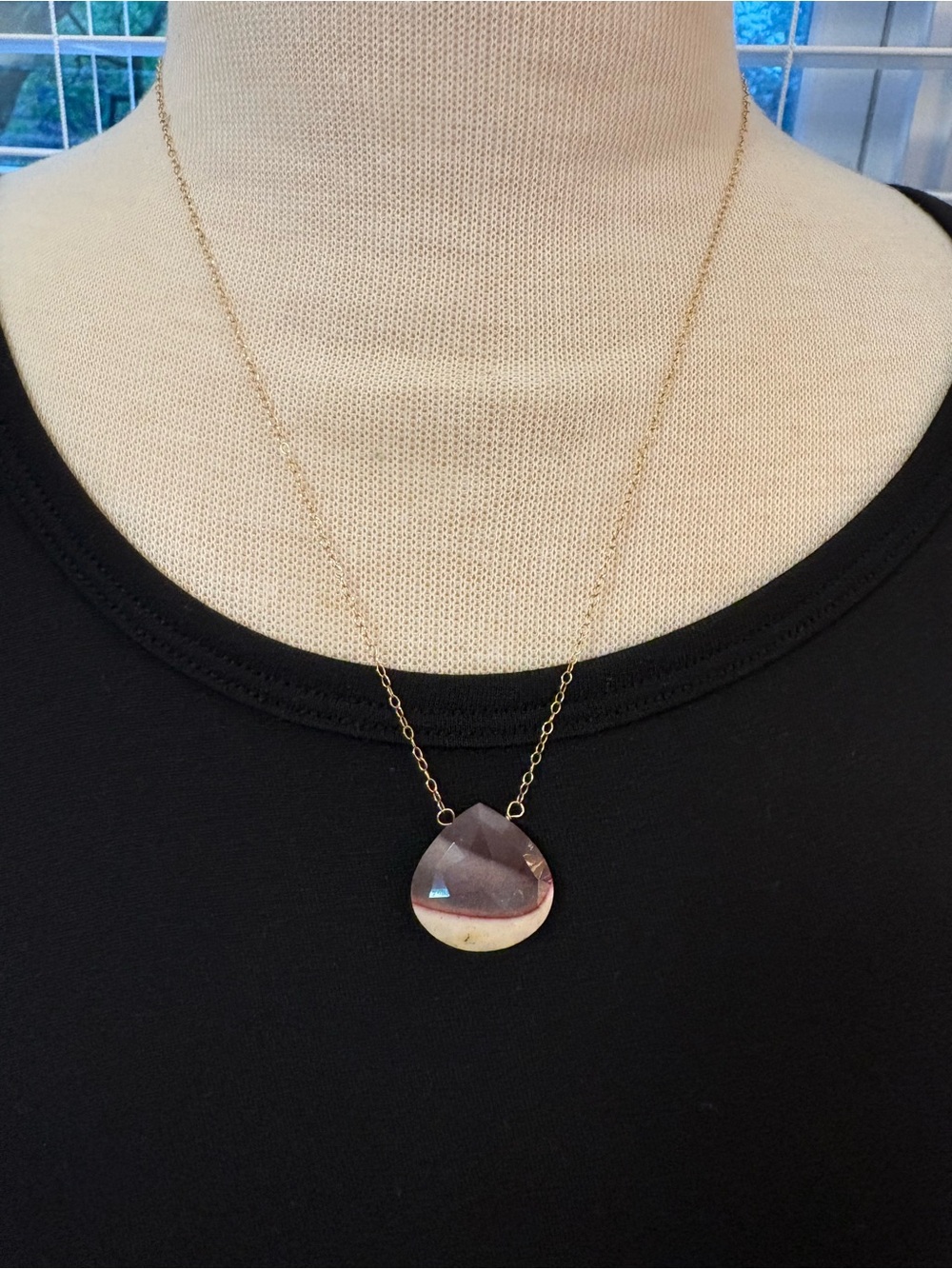 Purple Teardrop Pendant on a Gold Chain Necklace